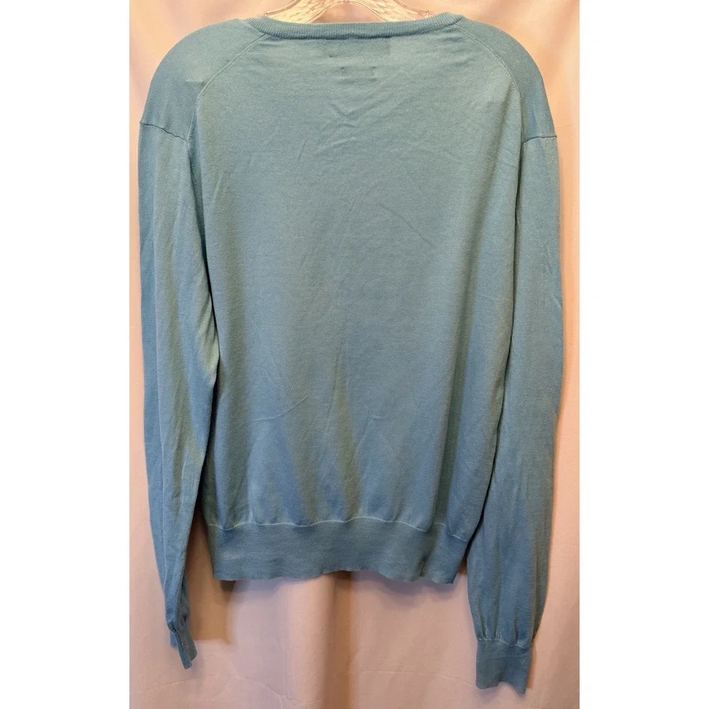 Polo Ralph Lauren Men's Large V-Neck Sweater Cotton Cashmere Lightweight Aqua